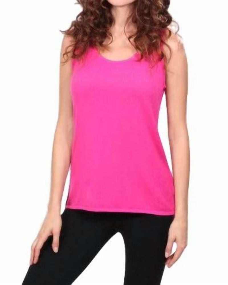 Front of a model wearing a size XL Bra Friendly Tank Top in Fuchsia in Fuchsia by ANGEL. | dia_product_style_image_id:325695